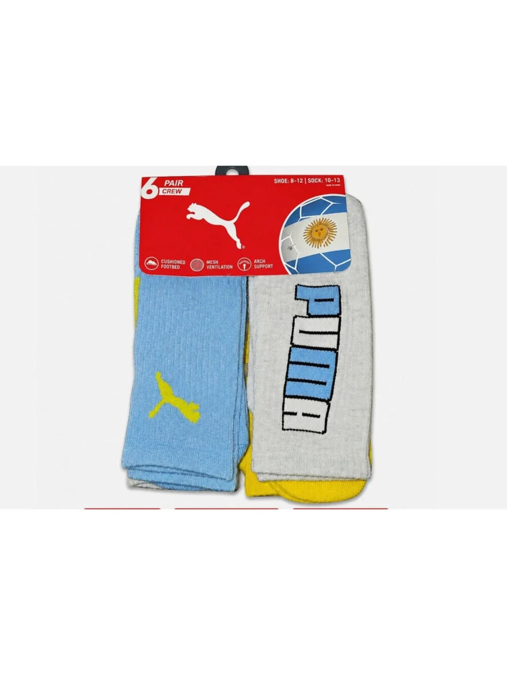 Puma Mens Crew Cushioned Argentina Socks World Cup Soccer Messi Large size 8-12